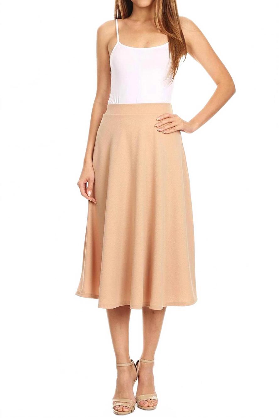 NEW MOA COLLECTION women's solid basic casual midi skirt in khaki